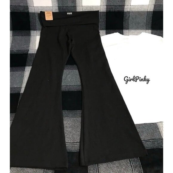 victoria secret PINK flare foldover leggings WITH LOGO TEE SIZE MEDIUM - Picture 8 of 9